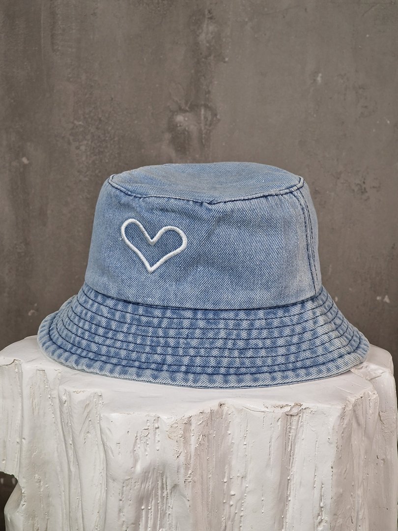 Панама MODA джинсовая с сердечком голубая, фотография №2
