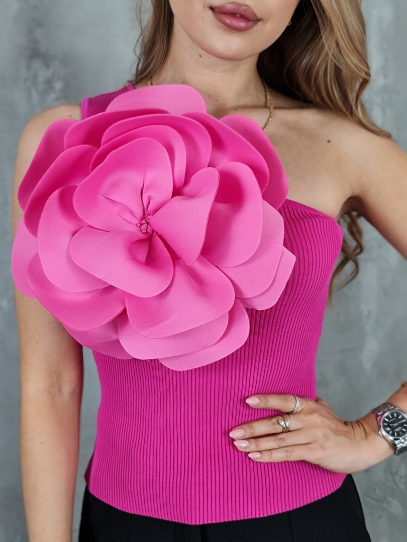 Топ GD на одно плечо с объемным цветком фуксия, фотография №2