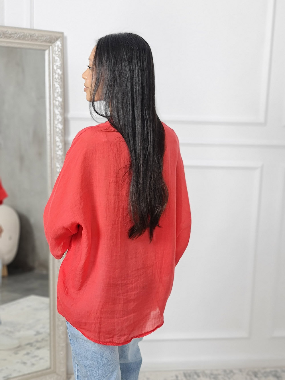 Рубашка MIHOs полупрозрачная без ворота красная, фотография №3