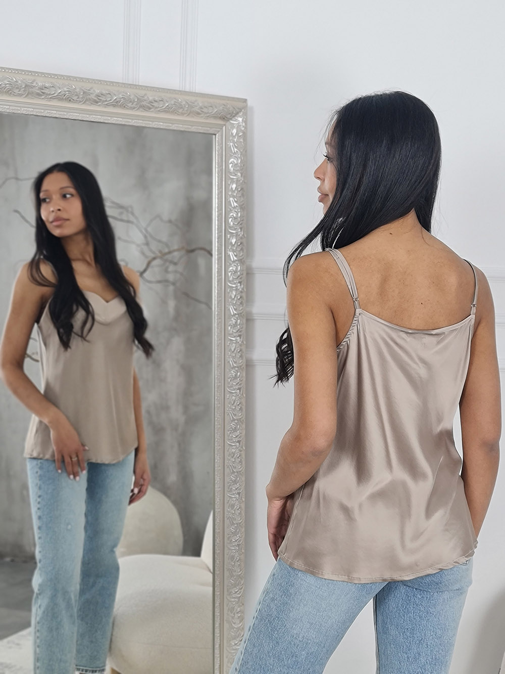 Топ CLOTHÉ атласный на тонких бретелях бежевый, фотография №3
