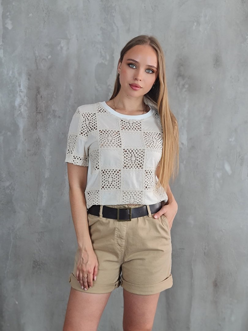 Шорты Please с коричневым ремнем песочные, фотография №2