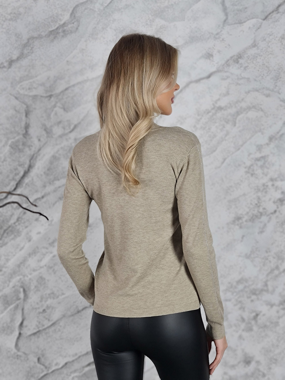 Водолазка Lara с полоской спереди бежевая, фотография №3