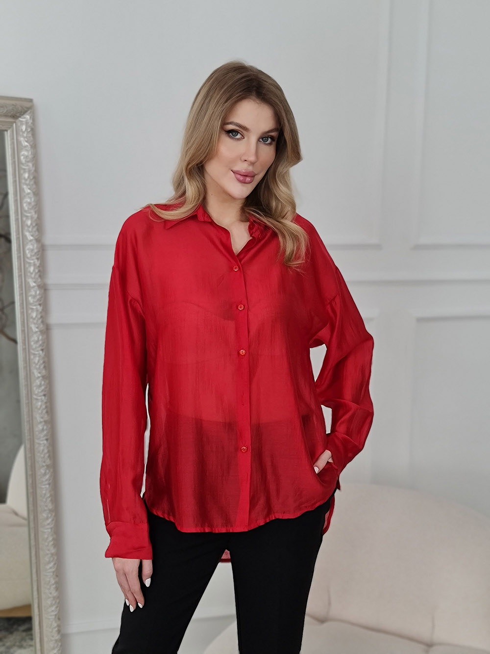 Рубашка Imperial базовая прозрачная красная , фотография №1