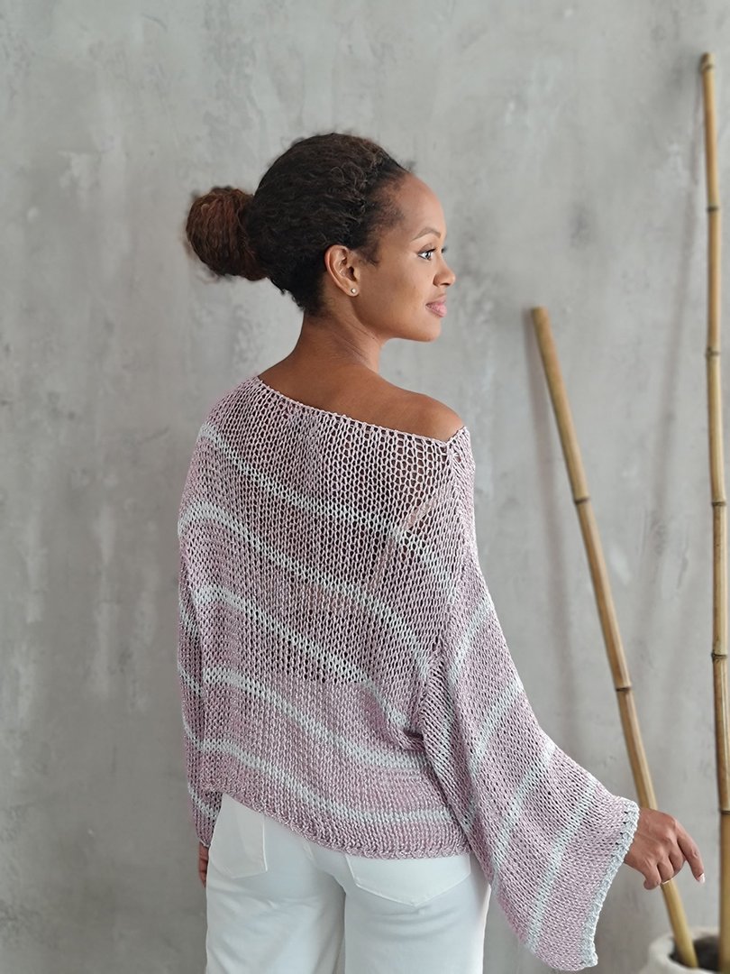 Джемпер Please сеточка с люрексом в белую полоску розовый , фотография №4