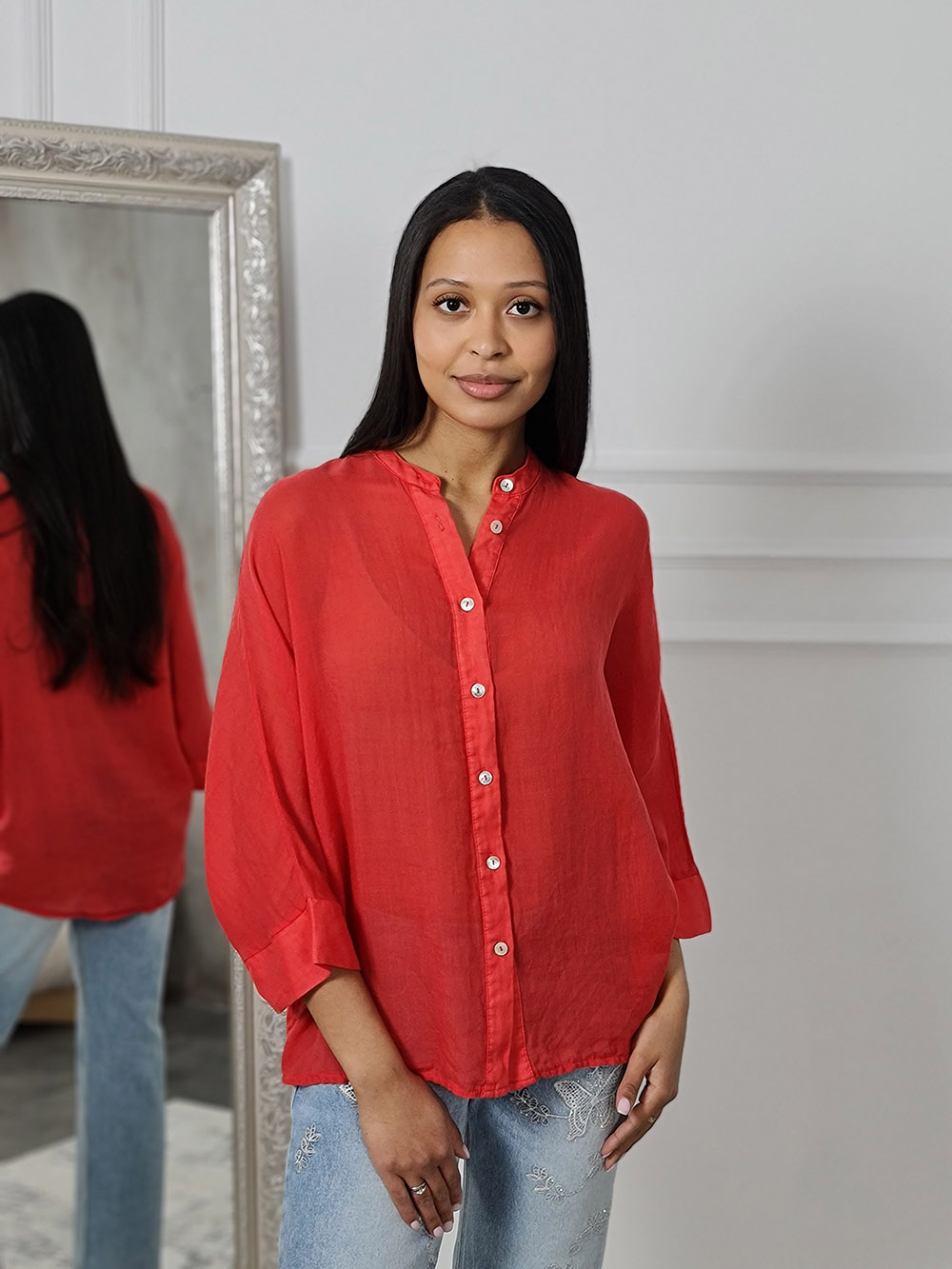 Рубашка MIHOs полупрозрачная без ворота красная, фотография №1