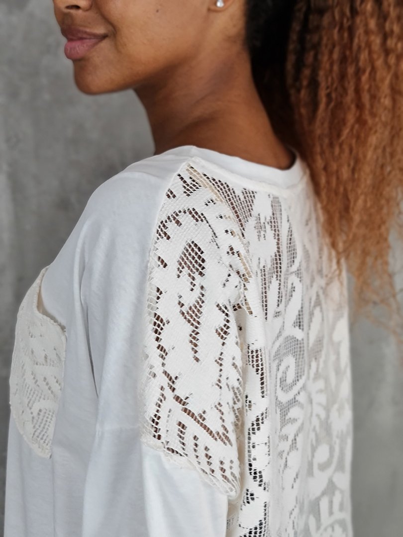 Футболка WIYA с кружевной спинкой и кармашком молочная , фотография №3