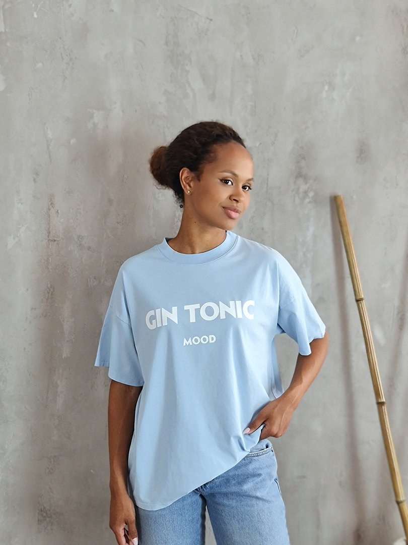 Футболка Vicolo с надписью GINTONIC голубая , фотография №3