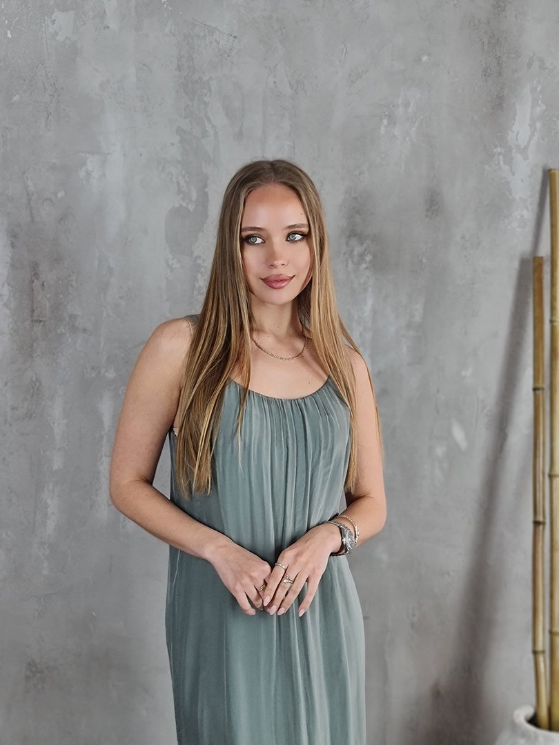 Платье Silk New длинное на лямках хаки, фотография №3