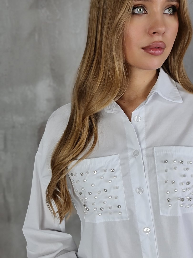 Рубашка BluRoyal с декором на карманах белая, фотография №4