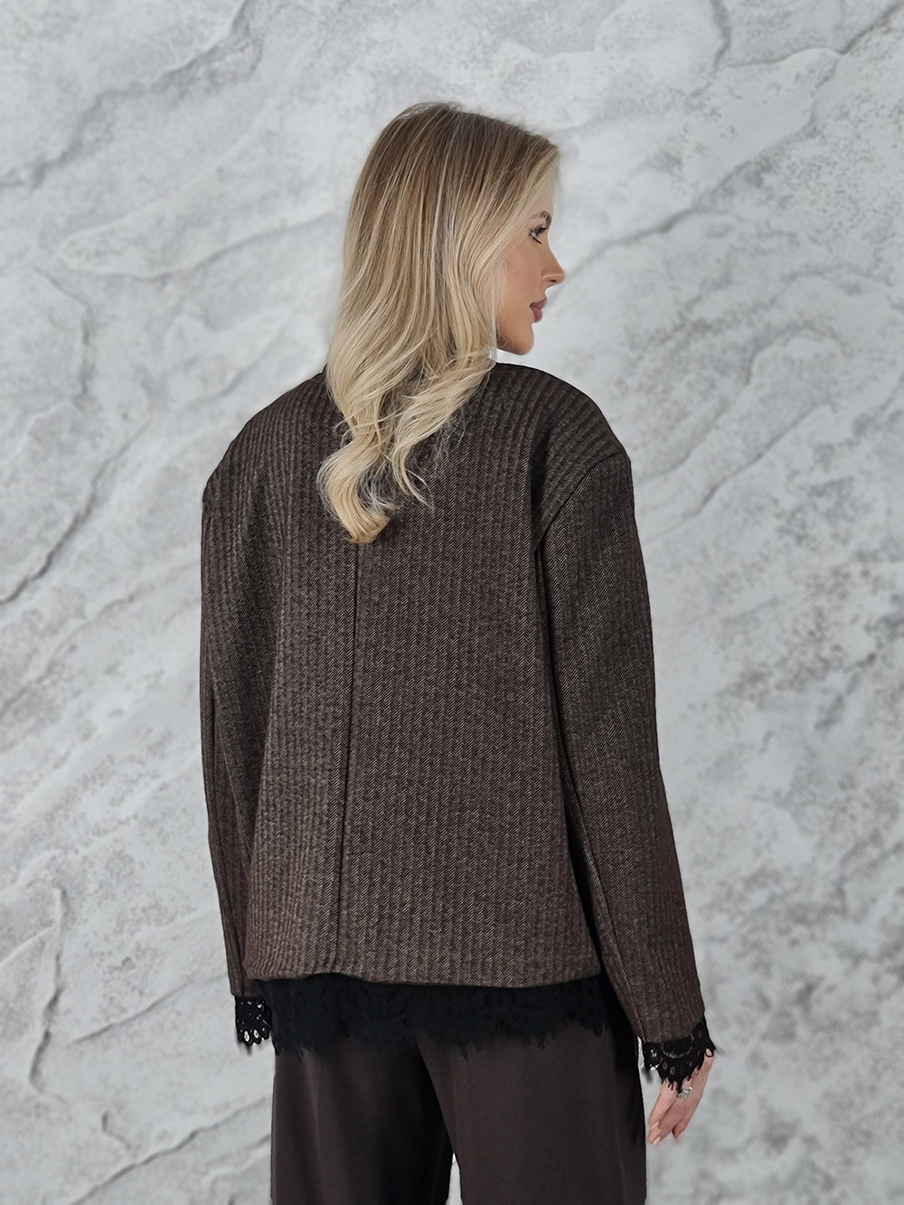 Пиджак Mitica&Co. в полоску шоколад с кружевом снизу, фотография №4
