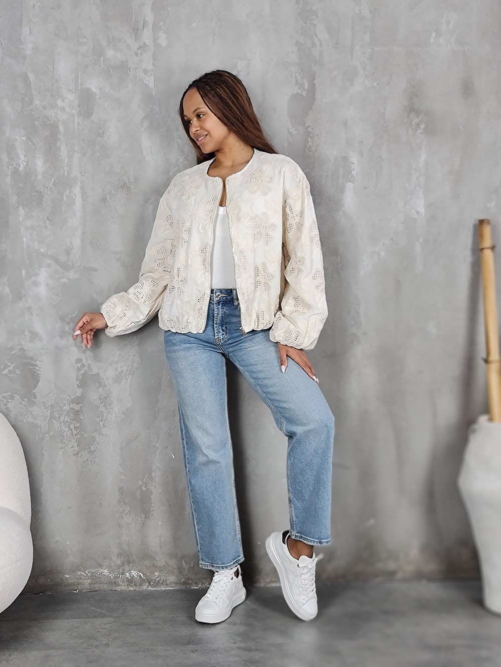 Бомбер MIHO'S с цветами сетчатыми кремовый, фотография №2