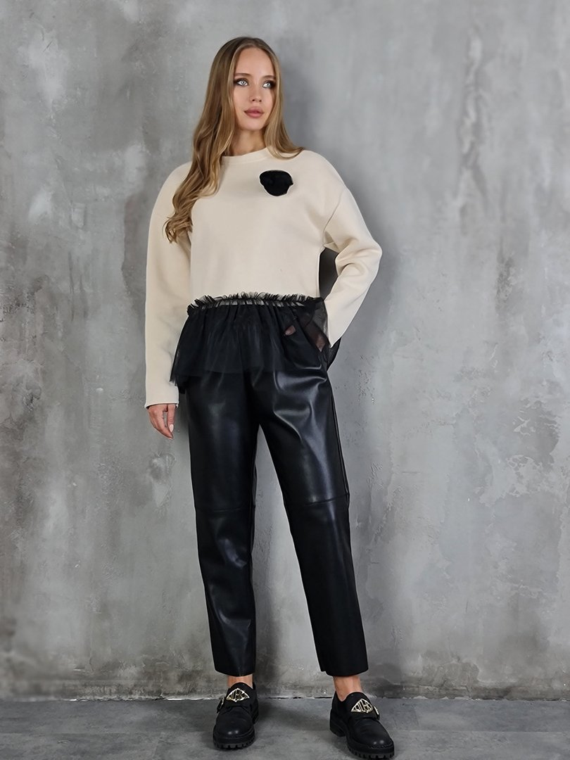 Брюки Souvenir джоггеры из экокожи с завязками чёрные, фотография №2