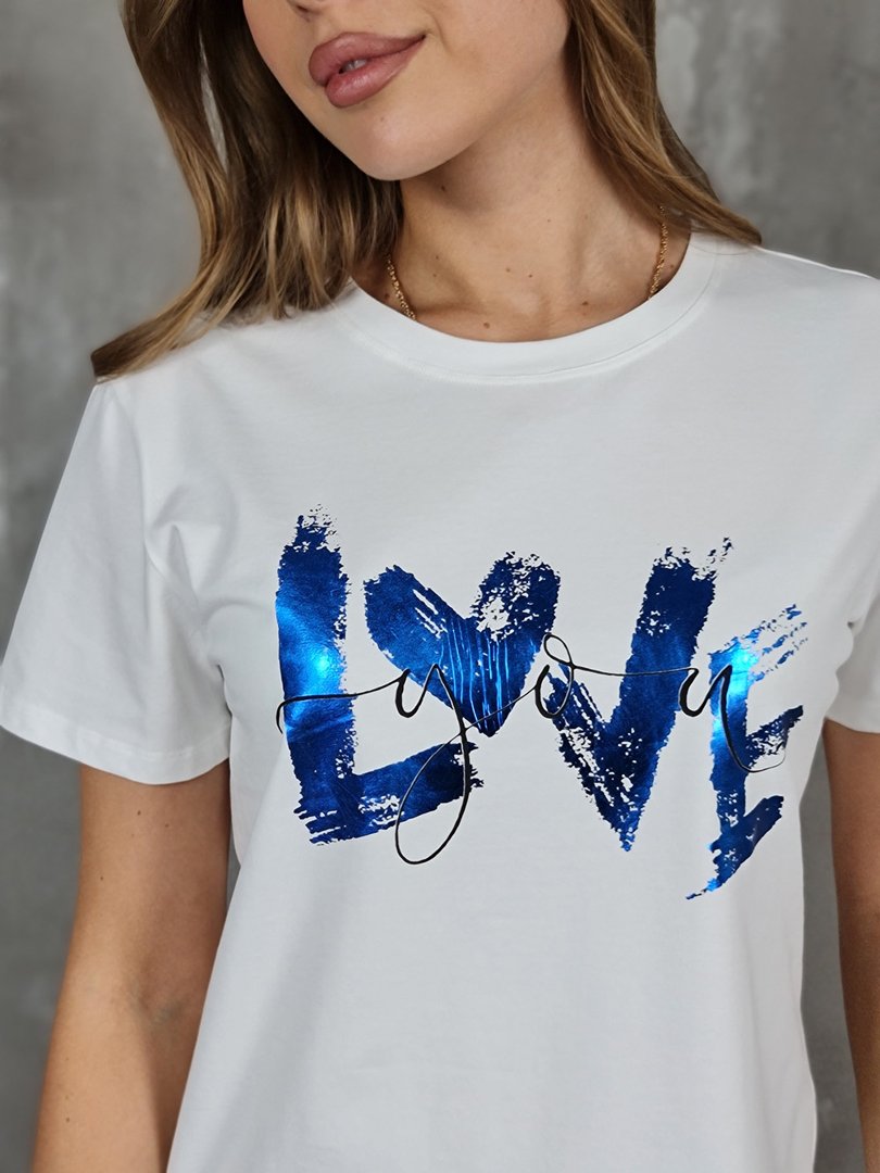 Футболка li.fe style с синей надписью LOVE белая, фотография №2