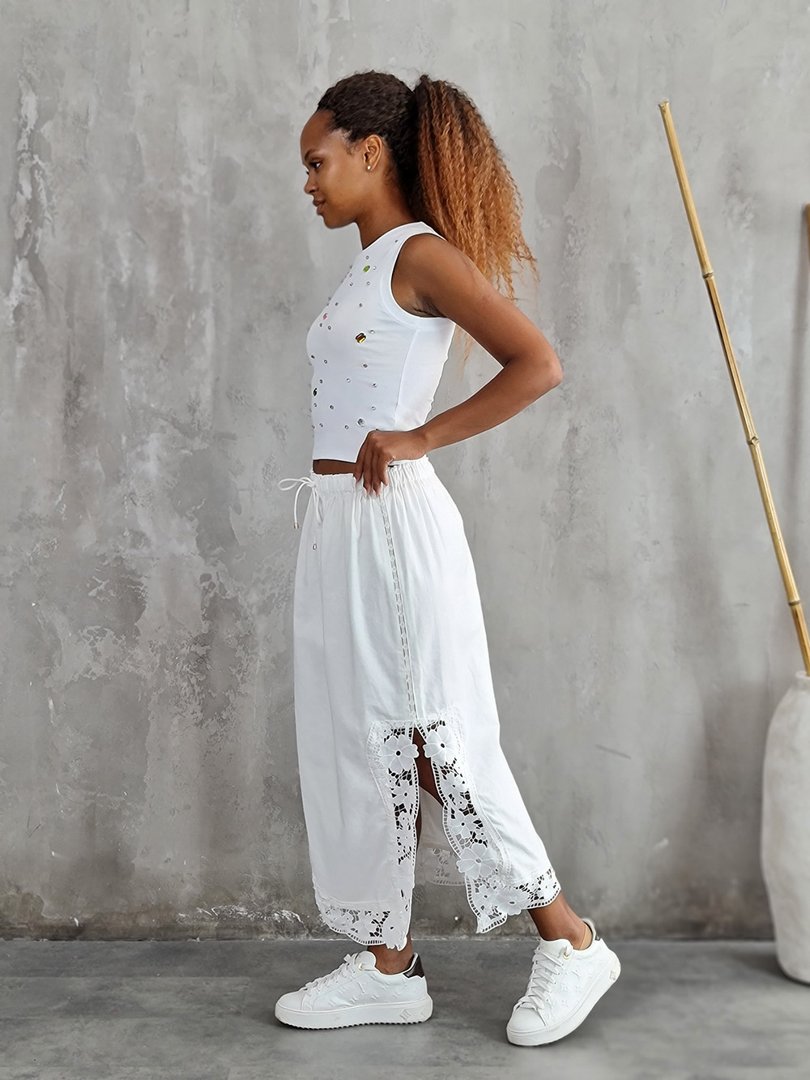 Юбка Lara на завязках с кружевными вставками по бокам белая, фотография №3