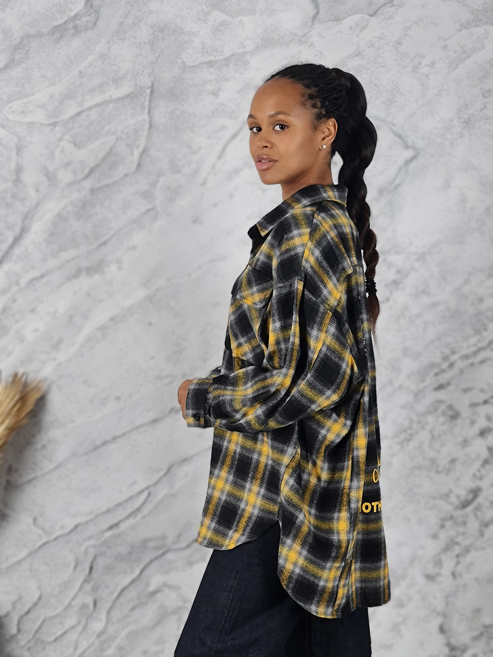 Рубашка DEGREES на спине крылья стразы в клеточку желтая, фотография №2