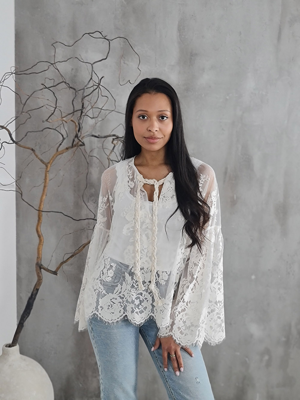 Рубашка Vicolo кружевная прозрачная кремовая , фотография №1
