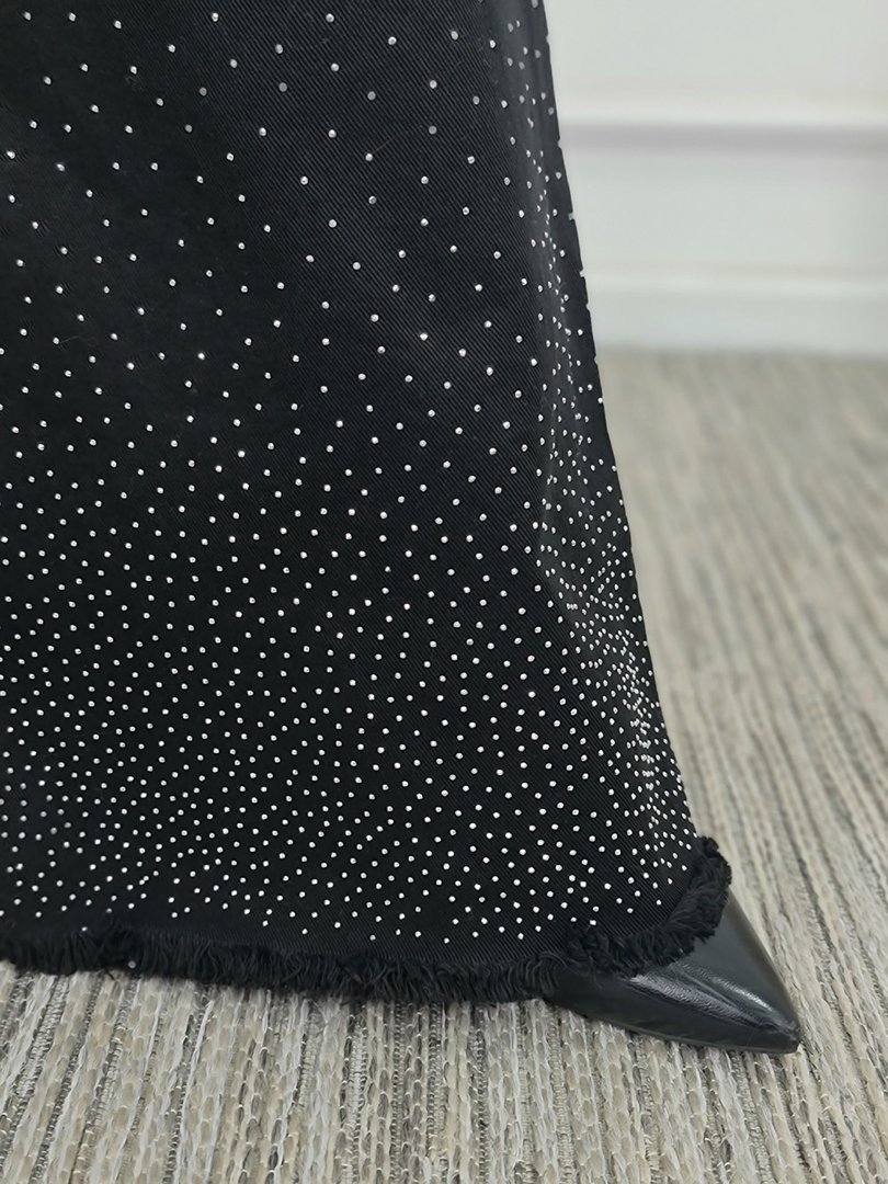 Джинсы MIHO'S прямые обрезанные со стразами черные, фотография №4