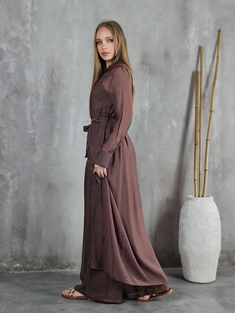 Костюм CLOTHÉ длинная накидка с топом и брюки шоколадный, фотография №3