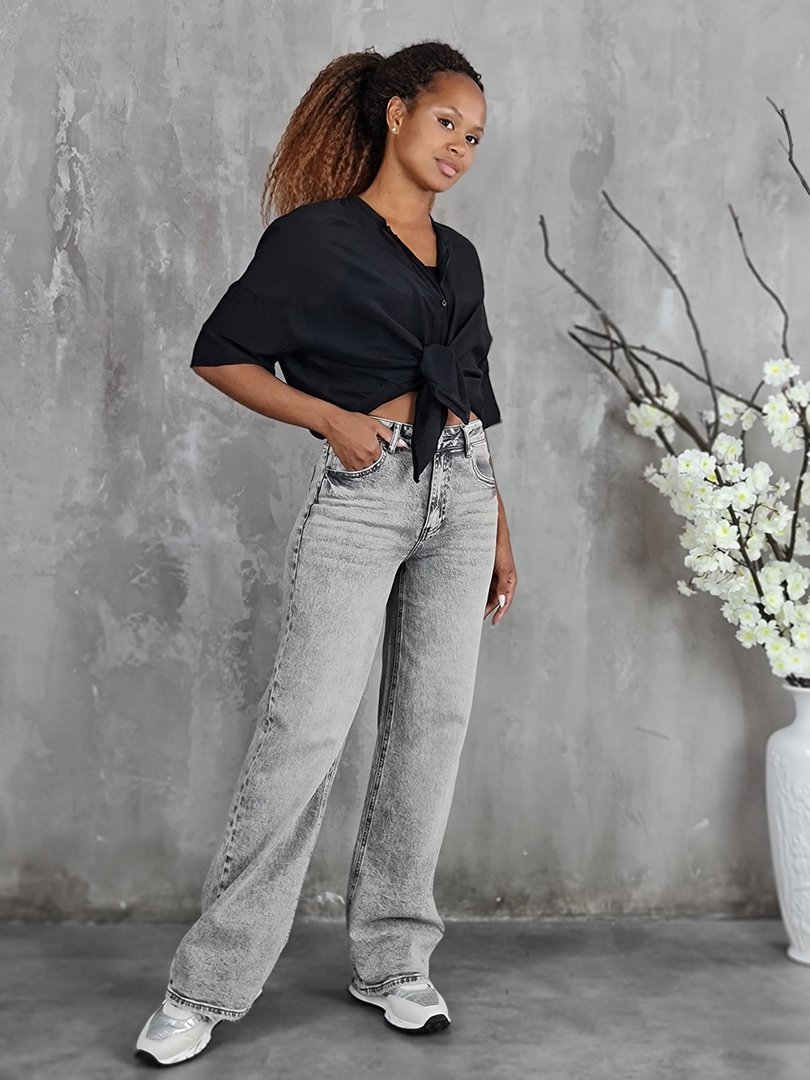 Джинсы Miss Bonbon прямые широкие графит , фотография №2