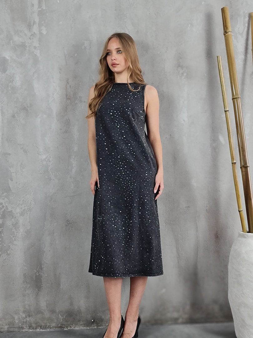 Платье ELSA.M со стразами серое, фотография №2