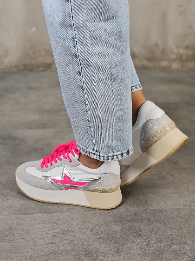 Кроссовки Liu Jo с розовыми шнурками на высокой подошве серые, фотография №5