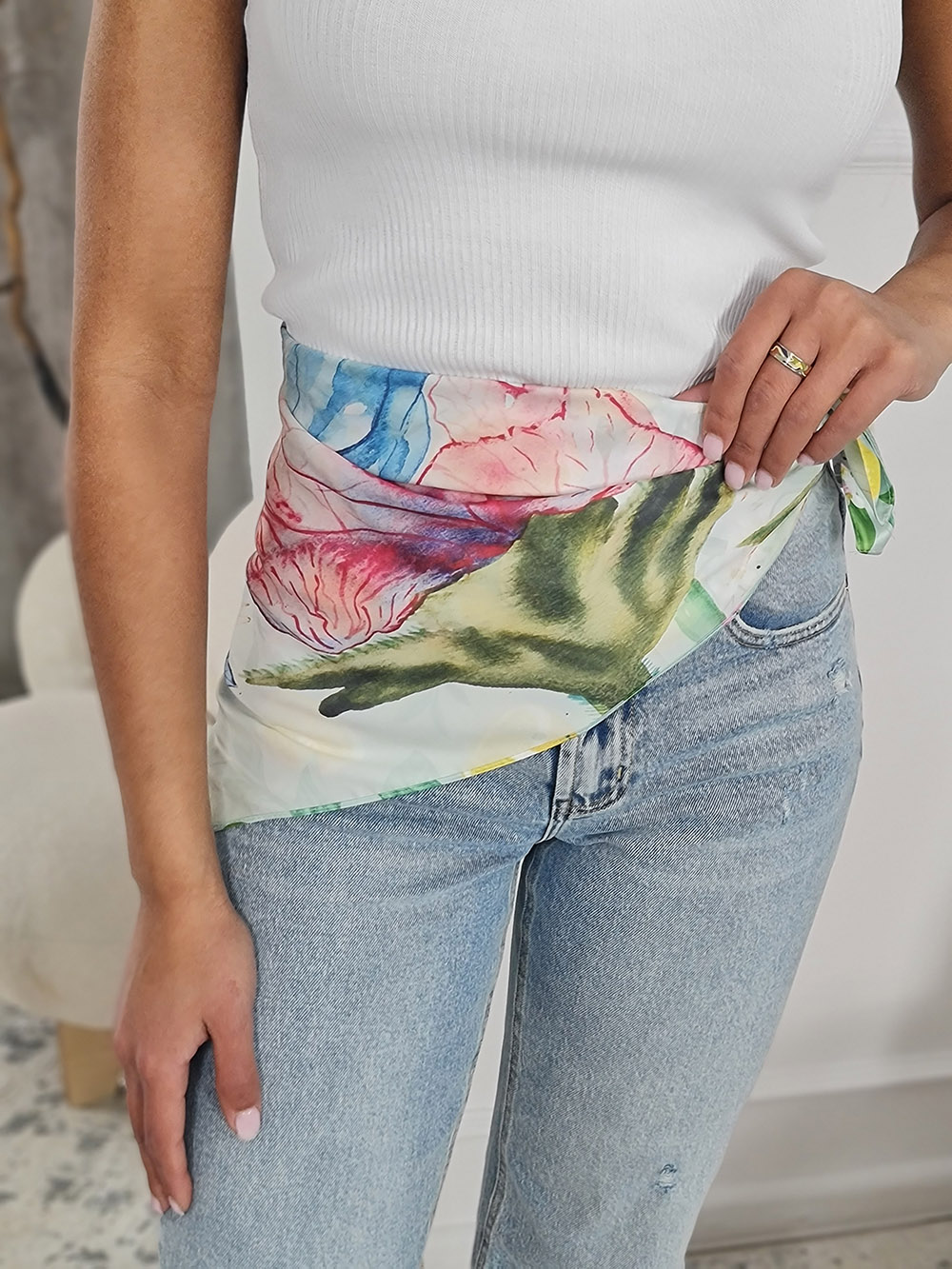 Платок с лимончиками голубой , фотография №3