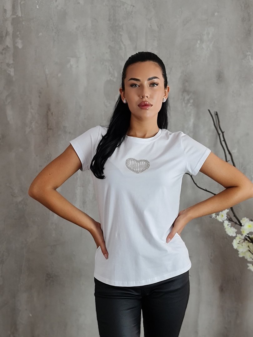 Футболка Royal Belle с сердечком из камушек белая , фотография №2