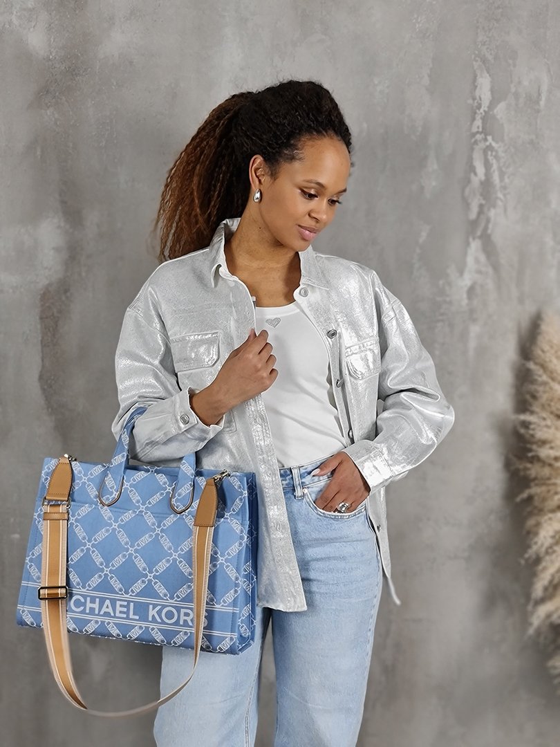 Сумка Michael Kors большая с белыми узорами синяя, фотография №1