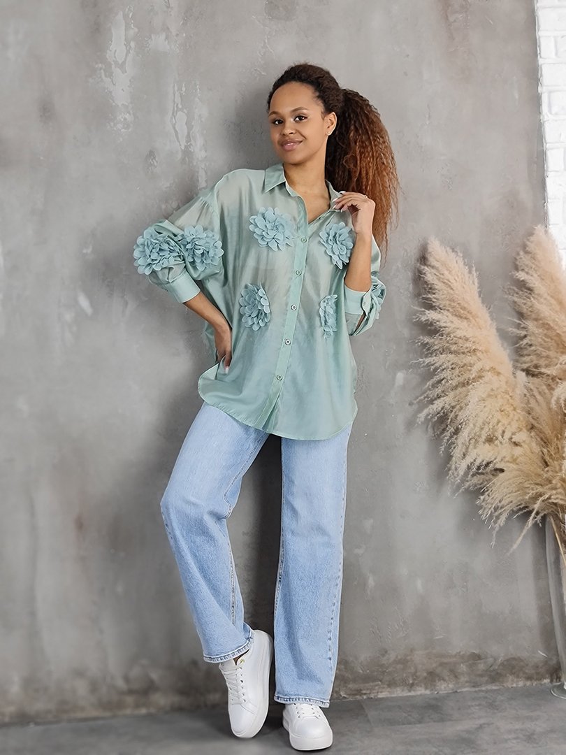 Рубашка J-Clair с пришитыми цветами мята, фотография №5