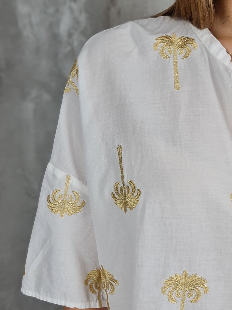 Рубашка Vicolo воздушная с заявязками с вышитыми пальмами белая, фотография №6