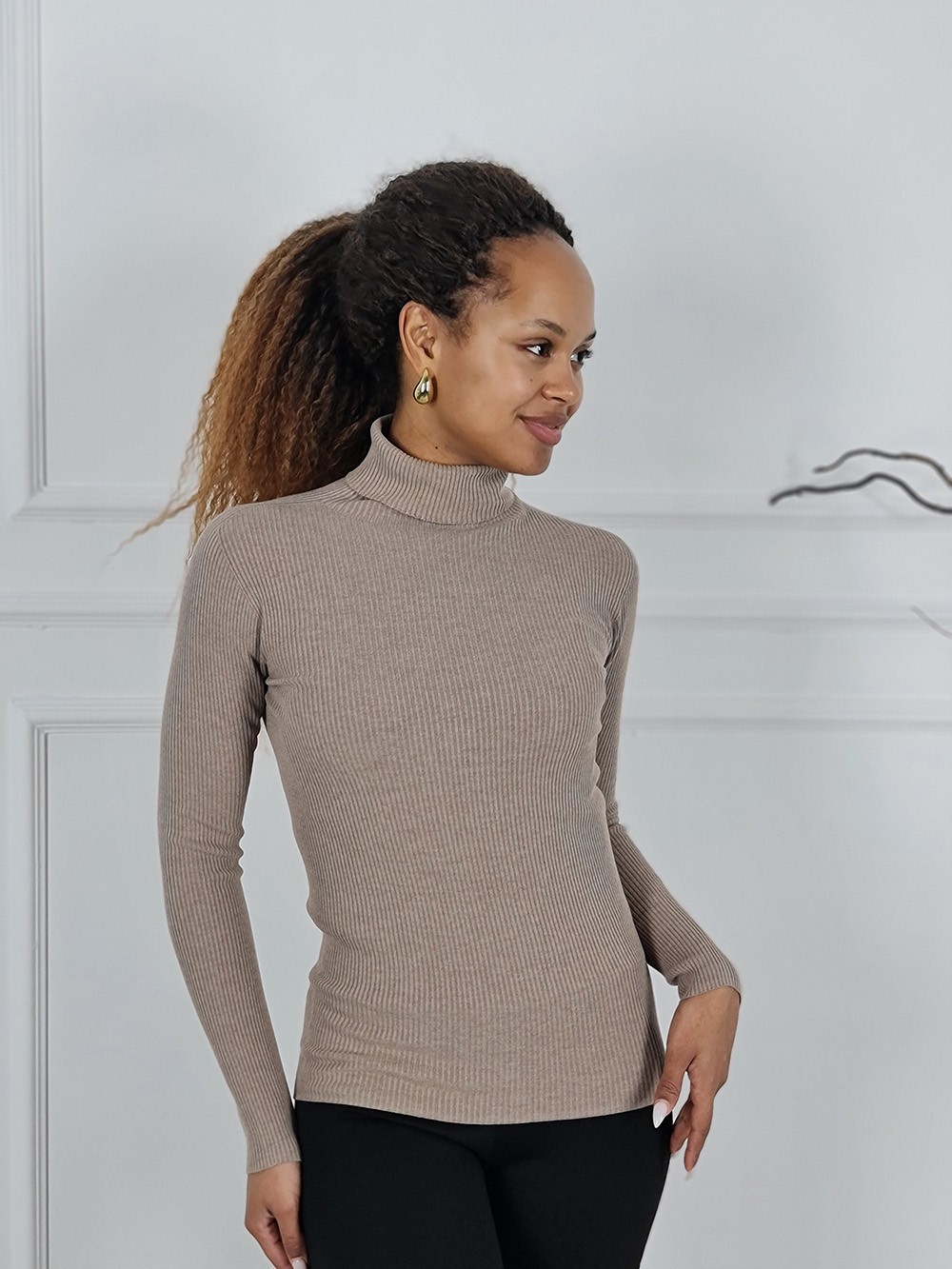 Водолазка Kontatto в рубчик мокко , фотография №1