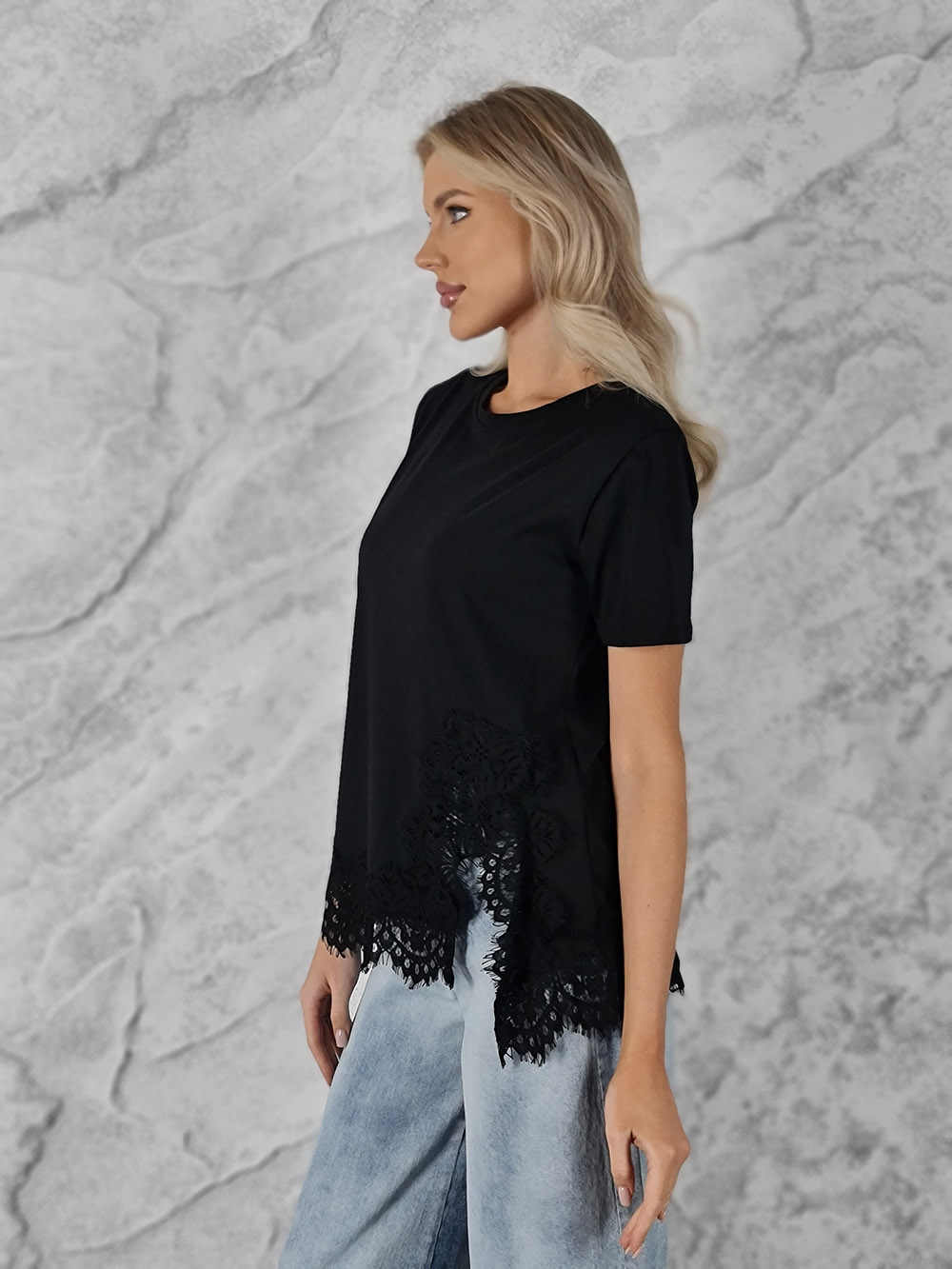 Футболка Mitica&Co. с кружевом снизу черная, фотография №4