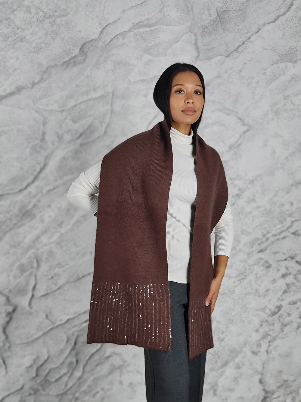 Шарф Alex Max с пайетками шоколад, фотография №1