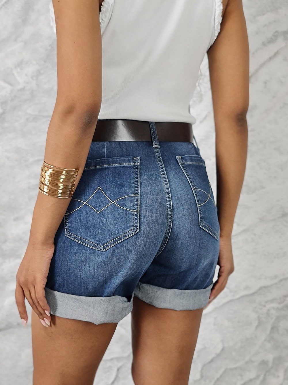 Шорты Please джинсовые с ремнем синие, фотография №4