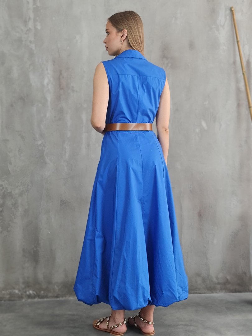 Платье Imperial без рукавов с коричневым ремнем синее, фотография №2