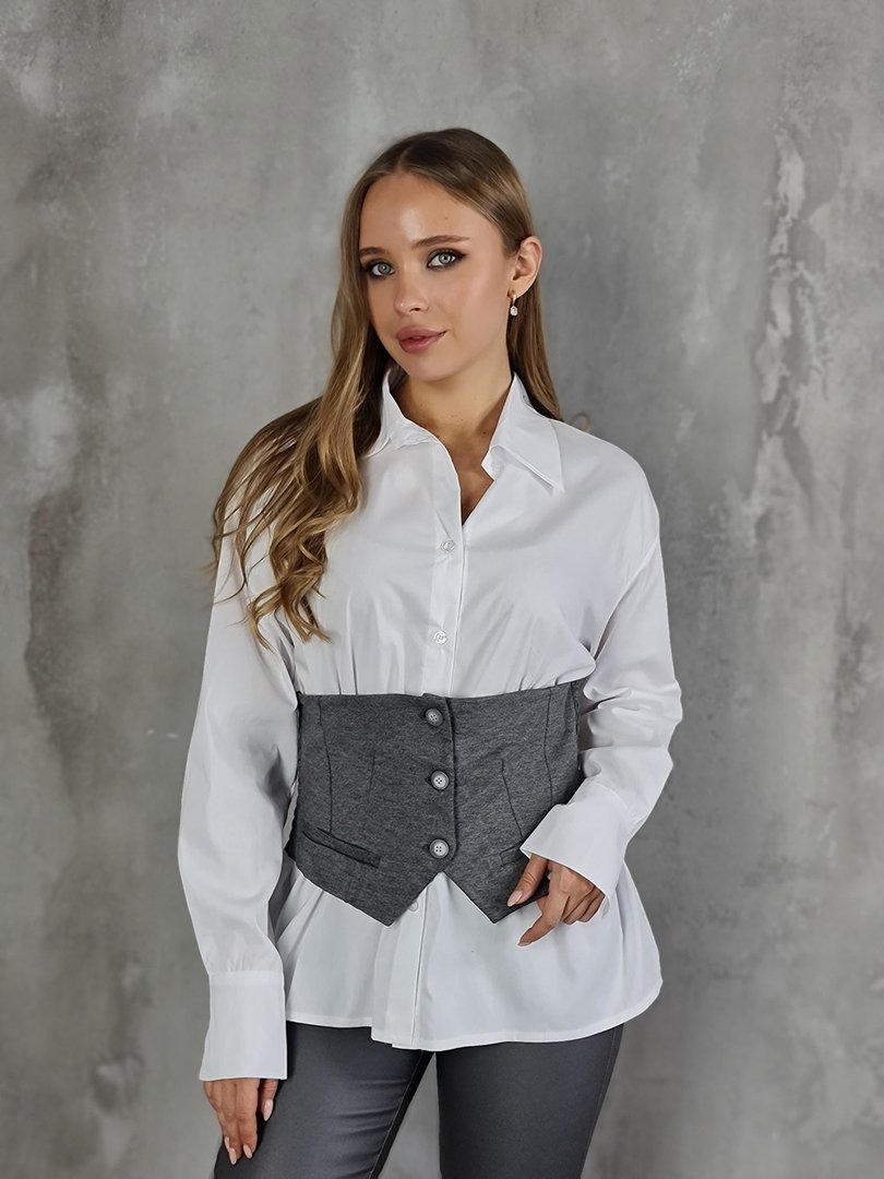 Рубашка MIHO'S классическая с корсетом серая/белая, фотография №1