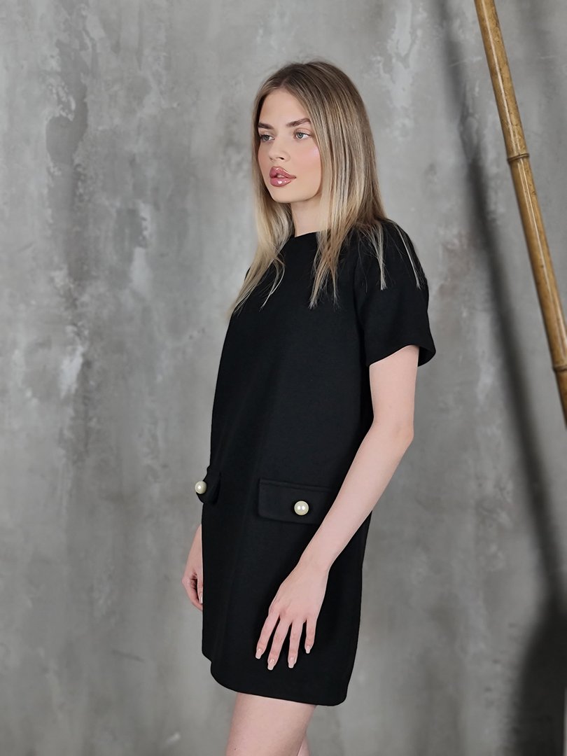 Платье Imperial короткое с жемчугом на карманах черное , фотография №2