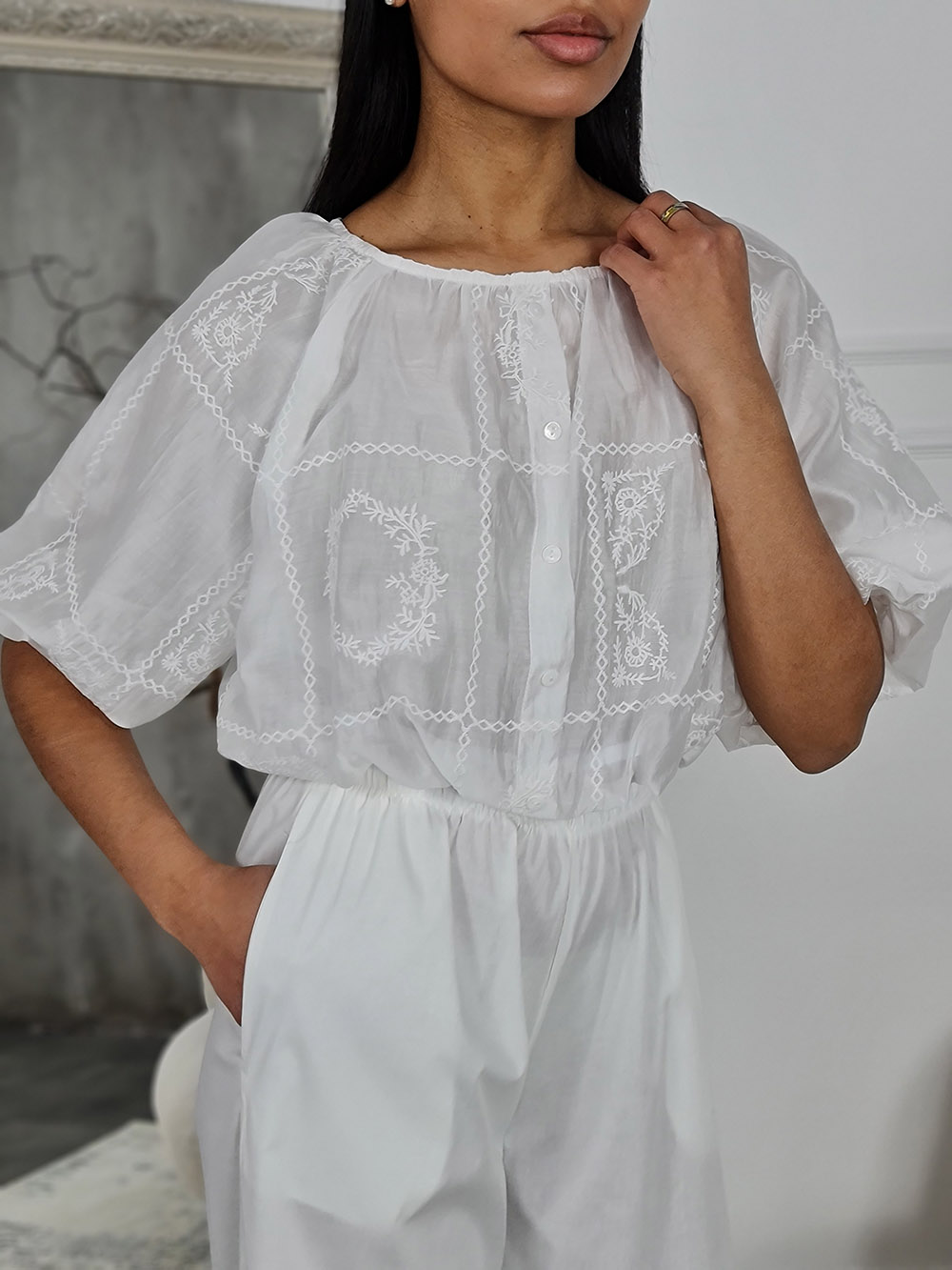 Топ Imperial с объемными рукавами белый , фотография №3