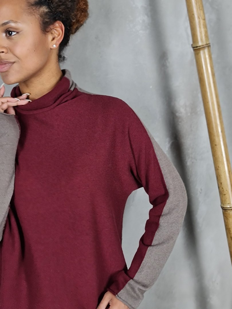 Водолазка Cashmere Blend с кашемиром двухцветная бордо/мокко, фотография №2