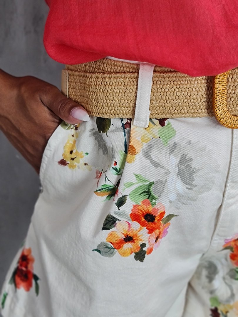 Шорты Please с ремешком, цветочный принт молочные , фотография №5