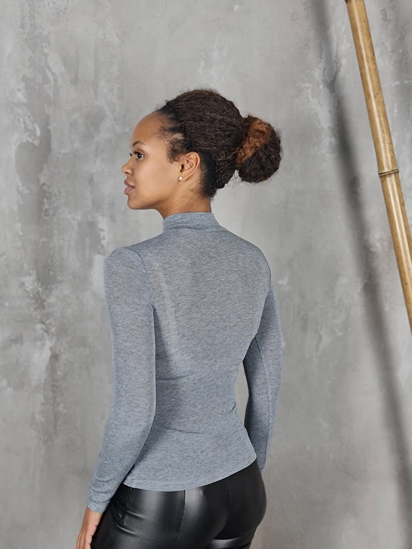 Водолазка Cashmere Blend с кашемиром с низким горлом серая, фотография №3