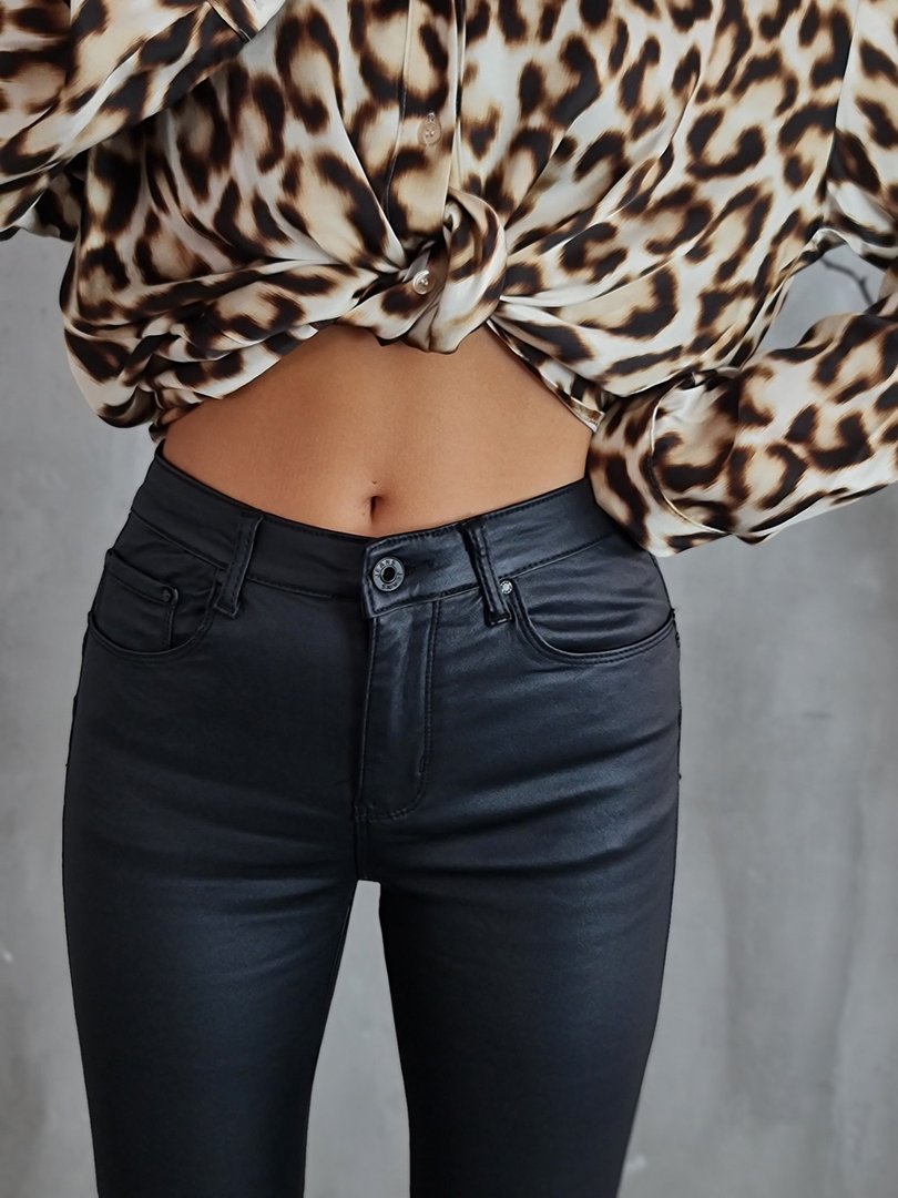 Брюки 3D Denim из экокожи с молниями внизу чёрные , фотография №4