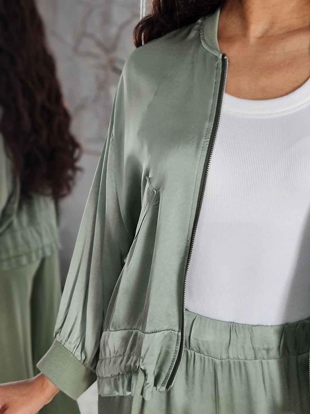 Костюм JNJ counture бомбер на молнии + брюки оливковый, фотография №3