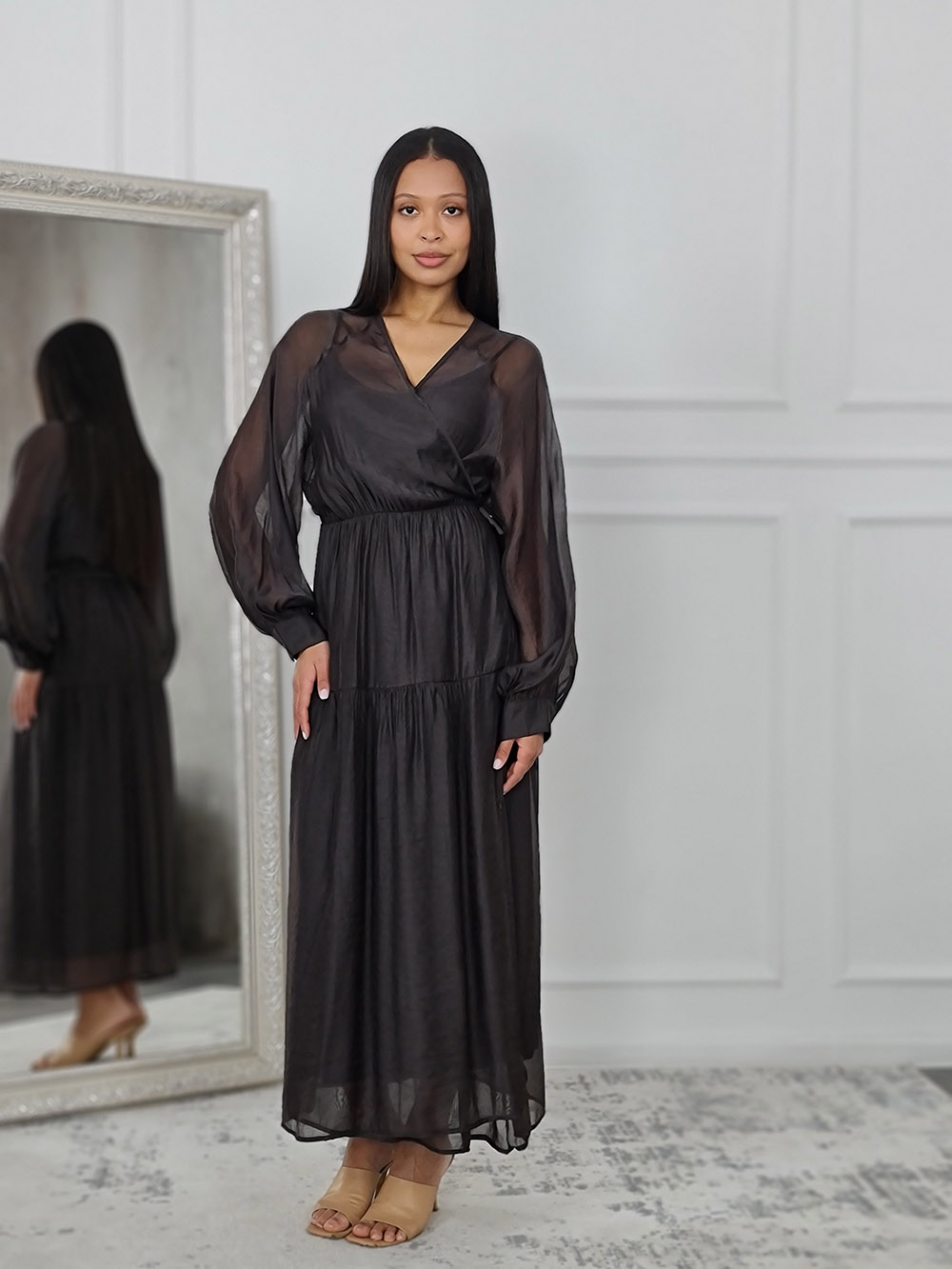 Платье CLOTHÉ на запах полупрозрачное шоколад, фотография №1