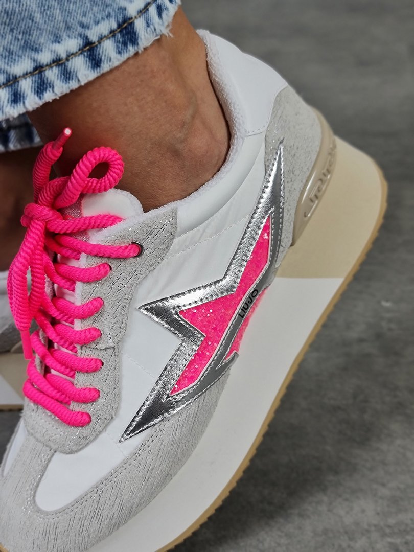 Кроссовки Liu Jo с розовыми шнурками на высокой подошве серые, фотография №4