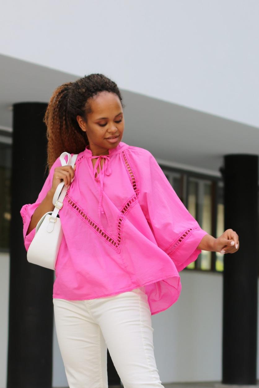 Блузка MIHO'S свободная с завязочками фуксия, фотография №1