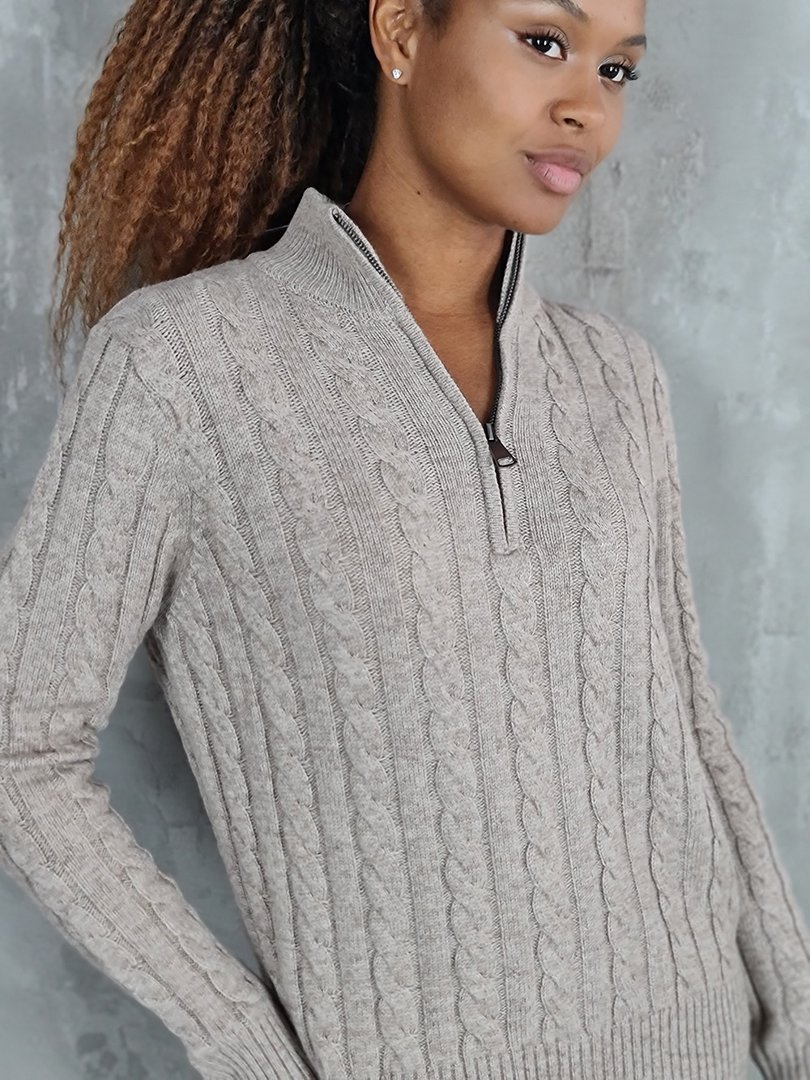 Джемпер Lara с высоким воротником с молнией бежевый, фотография №4