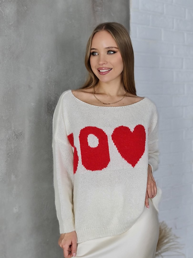 Джемпер Kontatto оверсайз с красной надписью LOVE белый, фотография №3