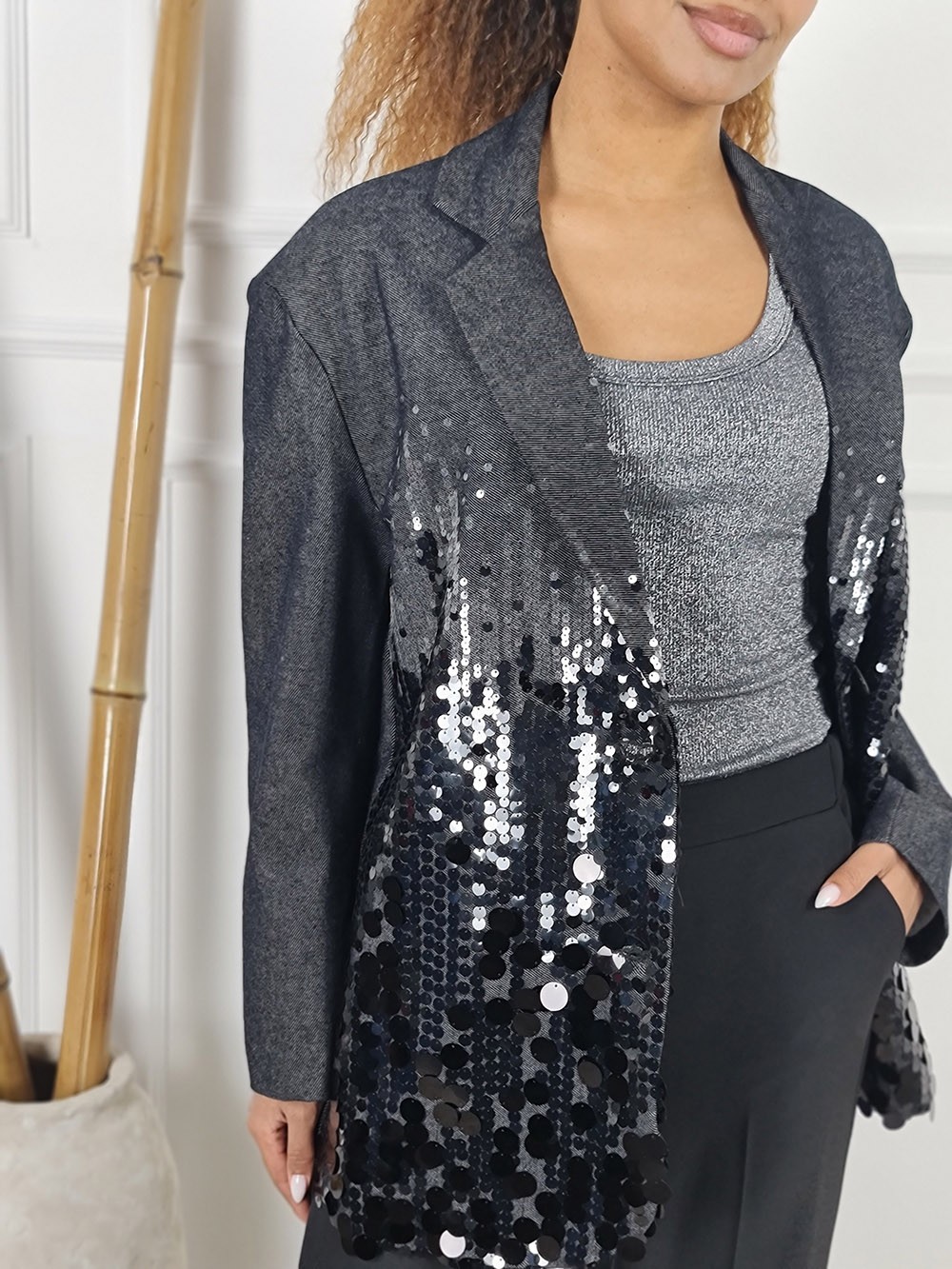 Пиджак MIHO'S с пайетками темно- синий, фотография №2