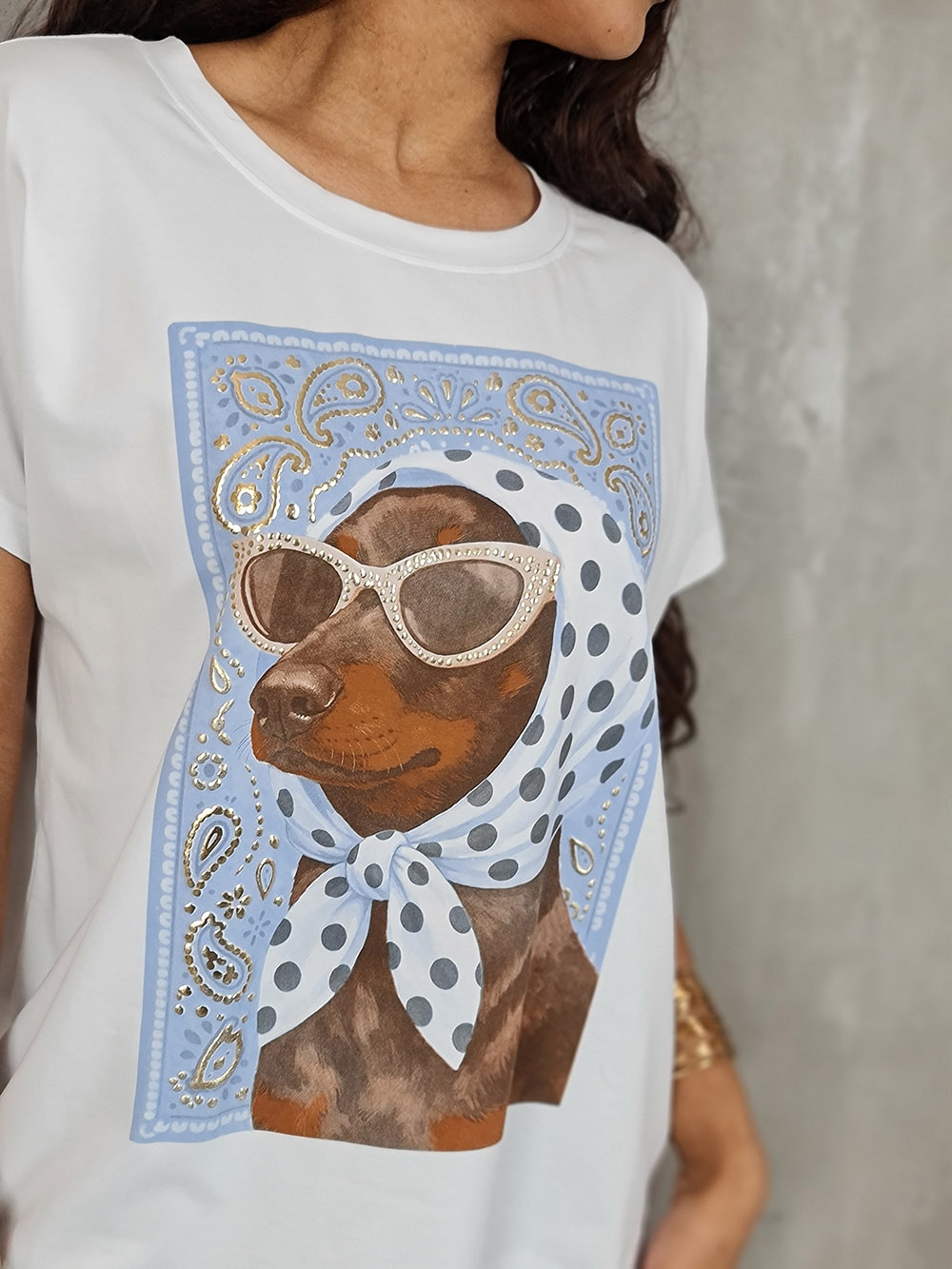 Футболка Mitica&Co. принт такса в очках белая , фотография №2